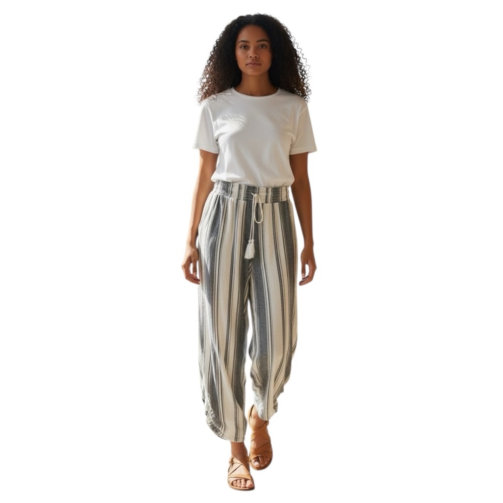 NO BOUNDARIES High Rise Stripped Lightweight Beachy Pants Side Split Small
